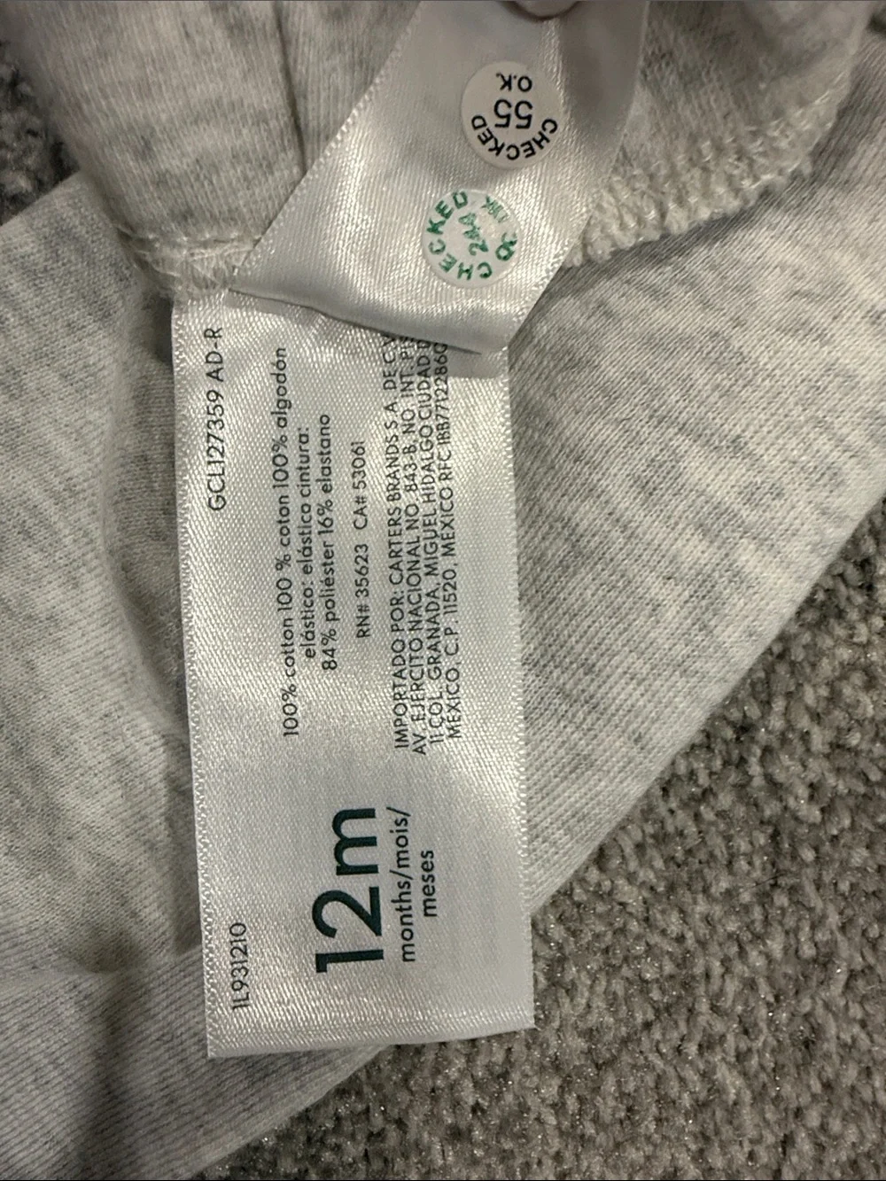 Carter's Light Gray Knit Joggers with Button Detail